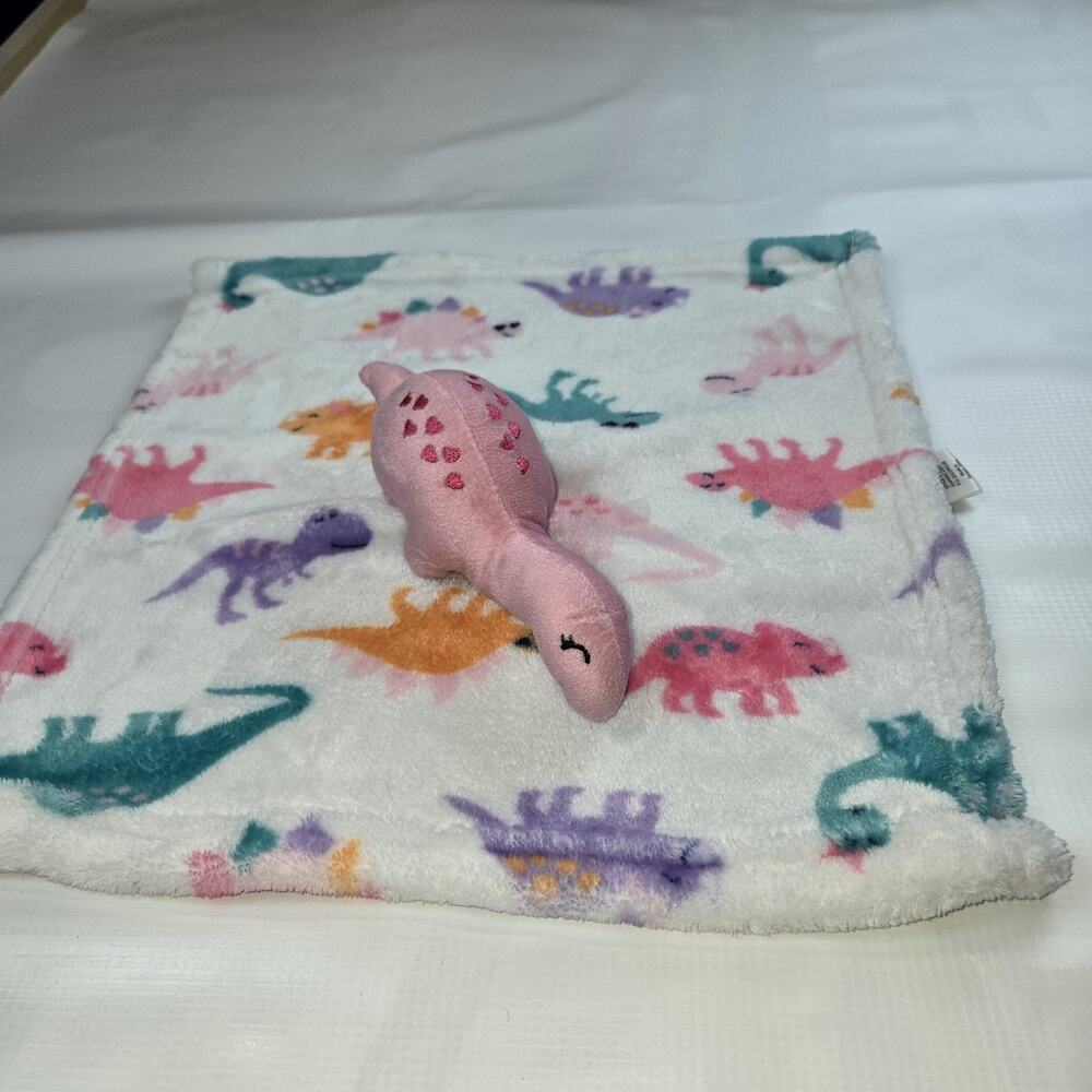HB Lovey Security Blanket, Pink Dinosaur Print, Polyester, 14x14 Easy Care